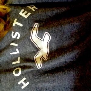 Grey pink and white hollister top with double stripe on shoulders